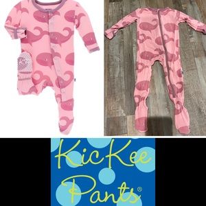 Kickee pants bamboo viscose footie pajamas lotus whales 6-9M infant baby zip